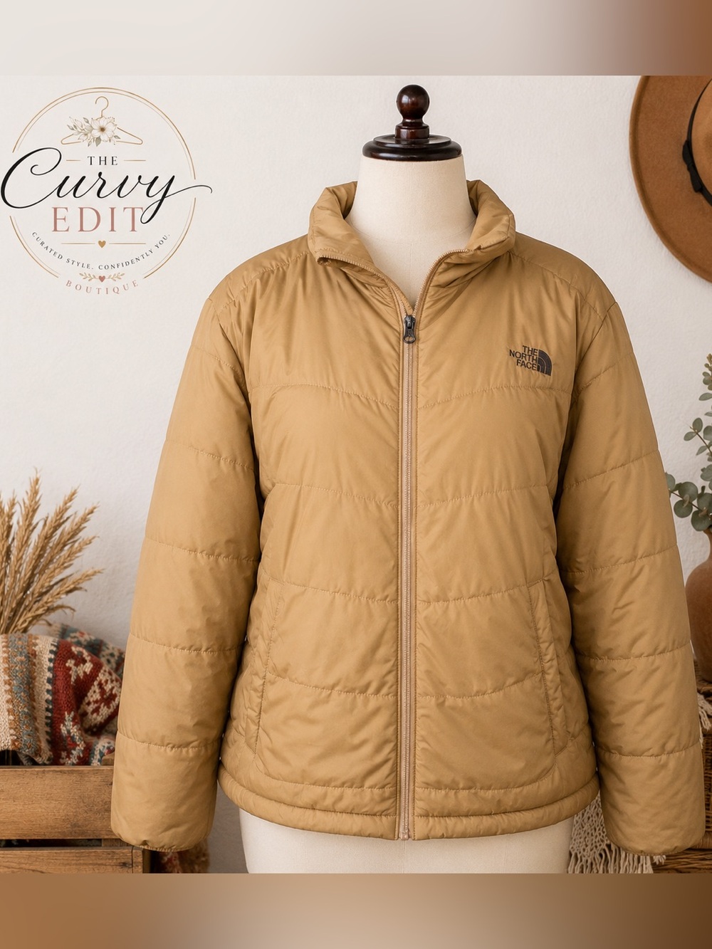 The North Face XL Camel Tan Insulated Puffer Jacket Full Zip w/ zip pockets